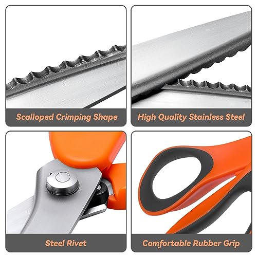 CHEE MONG Pinking Shears for Fabric, 2 Pack of Stainless Steel Zig Zag Scissors with Serrated Cutting Edge, Professional Sewing Pinking Shear with Rubber Handle for Fabric/Leather/Paper Craft by CHEE MONG - Image 5