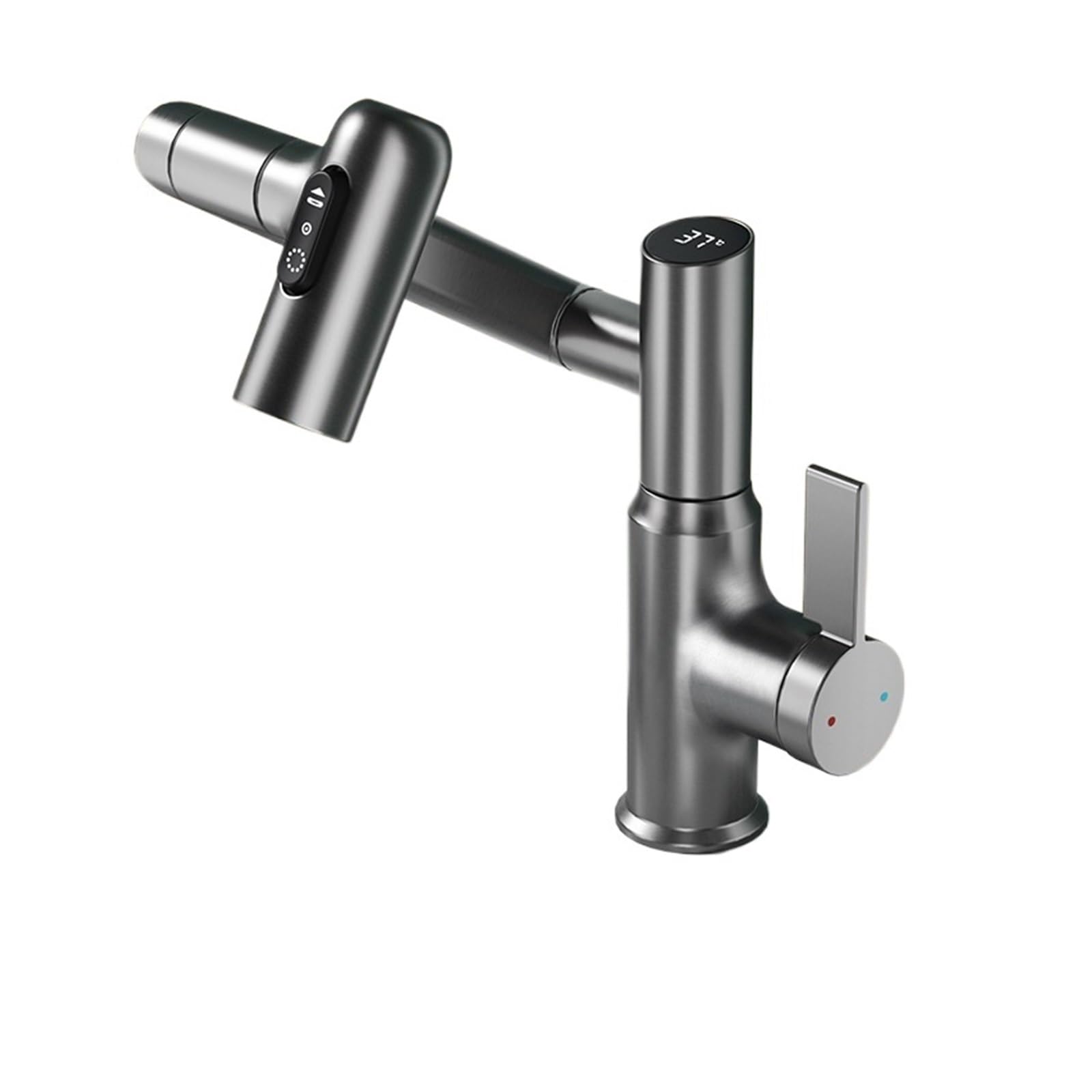 Mitigeur rotatif de luxe gris pour éviter les brûlures sur lavabo de salle de bains