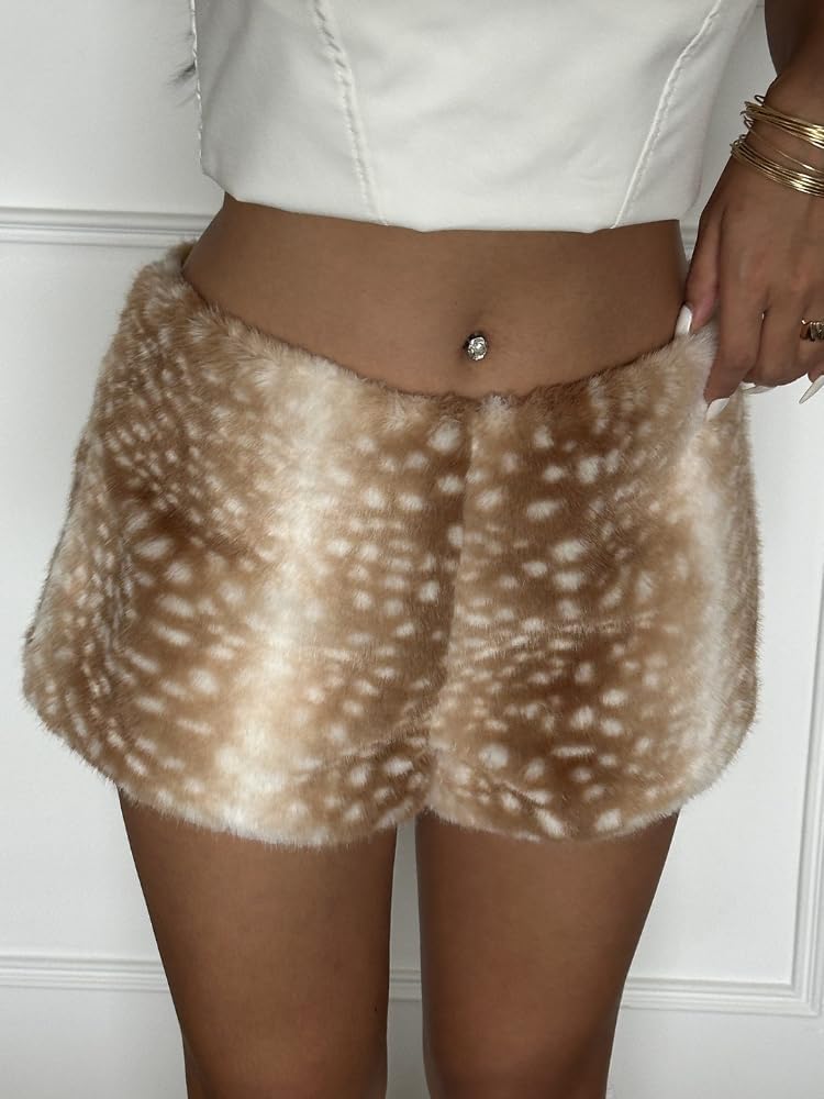 Amazon.com: TYATVS Fuzzy Brown Faux Fur Shorts Y2k 2000s Therian