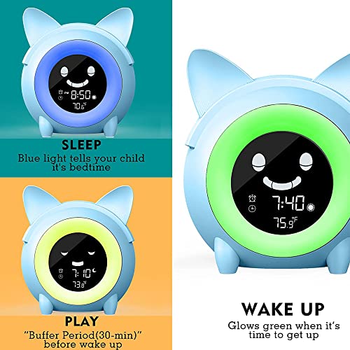 Usaoshop Kids Alarm Clock For Kids, Toddlers Sleep Training Alarm Clock With Night Light Sound Machine Nap Timer Indoor Temperature, Digital Wake Up Clock For Boys Girls Bedroom #TOP2
