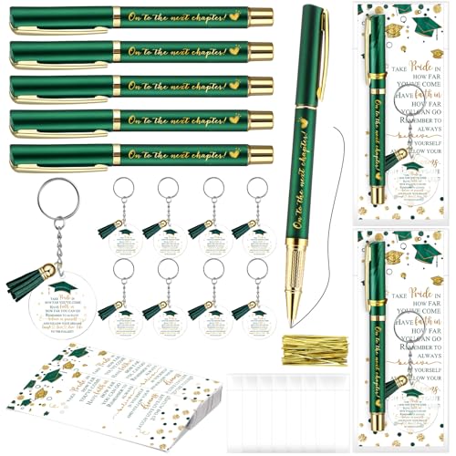 Motiskyy 50 Set Graduation Gifts Party Favor, Class of 2026 Graduation Gifts Bulk Include Ballpoint Pens Positive Cards Acrylic Keychains with Tassel for Middle Senior School Party Supplies (Green)