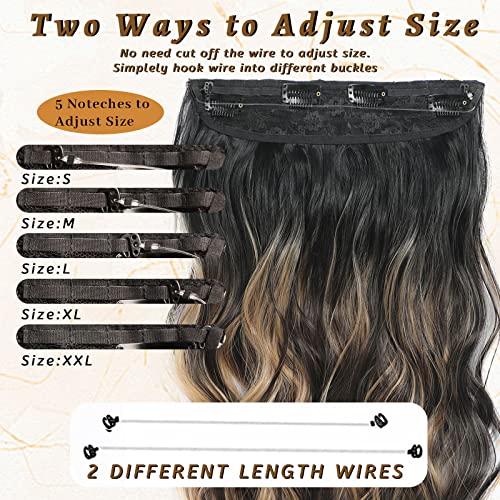 Nayoo Wire Hair Extensions Long Wavy Highlight Invisible Wire With Transparent Headband Adjustable Size Synthetic Hairpieces For Women (20 Inch, Ombre Black To Chestnut Brown Highlights) #TOP3