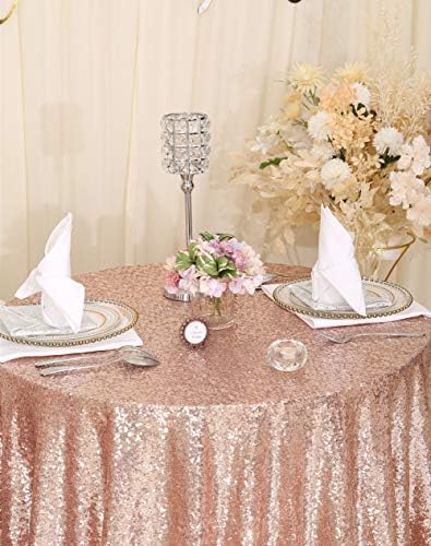 3E Home Sequin Tablecloth 127cm Round Rose Gold Sequin Table Cloth Round Blush Circular Sparkly Fabric Tablecloth Birthday Wedding Party Dinner Event Banquet Decoration