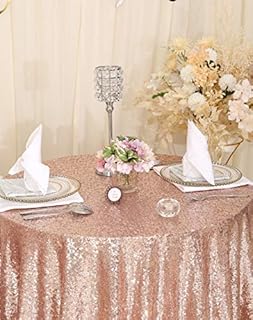 3E Home Sequin Tablecloth 127cm Round Rose Gold Sequin Table Cloth Round Blush Circular Sparkly Fabric Tablecloth Birthday Wedding Party Dinner Event Banquet Decoration