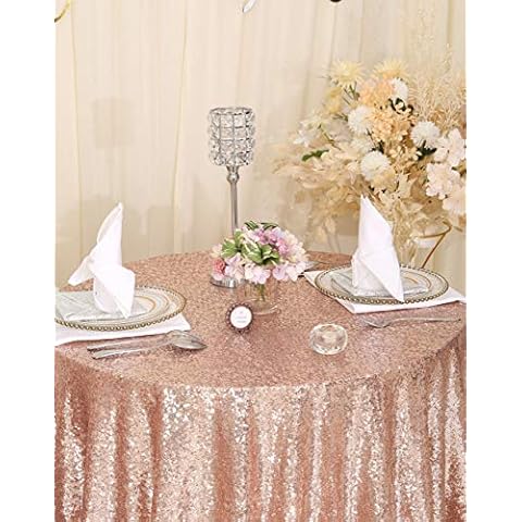 3E Home Sequin Tablecloth 127cm Round Rose Gold Sequin Table Cloth Round Blush Circular Sparkly Fabric Tablecloth Birthday Wedding Party Dinner Event Banquet Decoration Cover