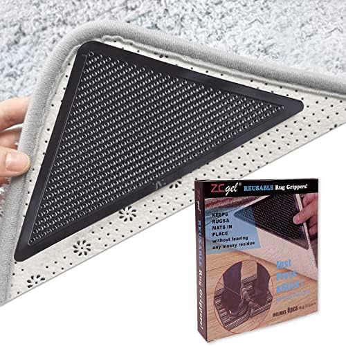 ZCGEL Pack of 8 Anti-Slip Rug Grippers,Double-Sided Non-Slip Rug Grippers from Rug to Carpet,Reusable and Washable,Rug Grippers for Laminate Floor,Hardwood,Marble and Tile Floor(Black)
