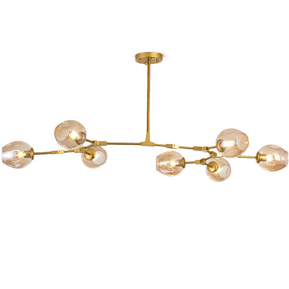 KXEcoLife Foldable Chandelier Mid Century Antique Brass E27 Branches Chandeliers Ceiling Light Fixtures,Sputnik Modern Bubble Glass Pendant Light-Amber Lampshade 7 Head Of
