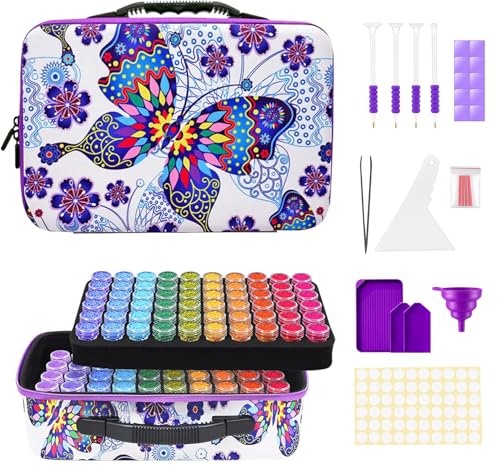 Image of ZORETCO Diamond Painting Storage Containers,120 Slots Diamond Painting Accessories Kits with Tools for Diamond Art Craft Jewelry Beads Organizer