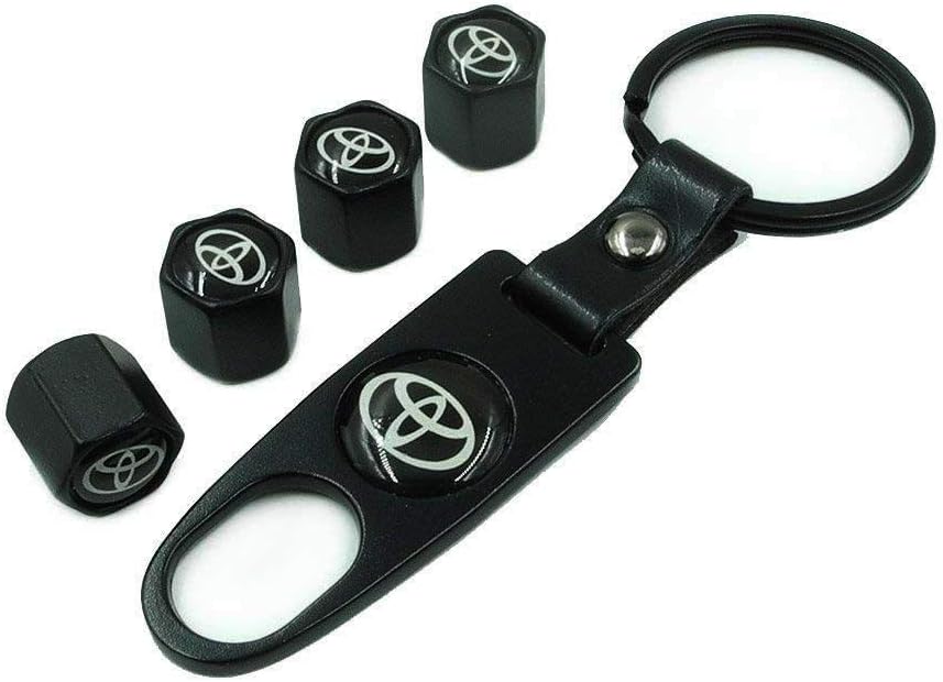 Universal Steel (4pcs) Car Tire Valve Stem Air Caps Cover 1pc Keychain (Wrench) for TOYOTA