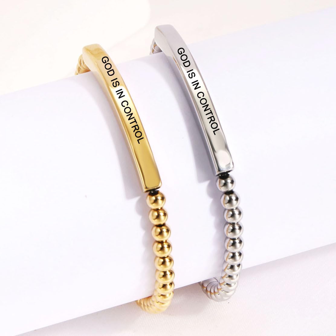 God Is In Control Beaded Bracelet For Women, Inspirational Christian Faith Adjustable Stainless Steel Engraving Motivational Friendship Gifts Jewelry - Image 6