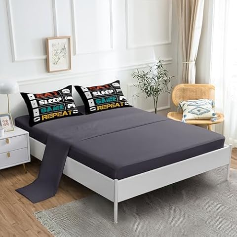 Z.Jian HOME Bed Linen Set, Include 1 Flat Sheet,1 Fitted Sheet,2 Pillowcases,Game Console Pattern for Boys Room Decor Cover