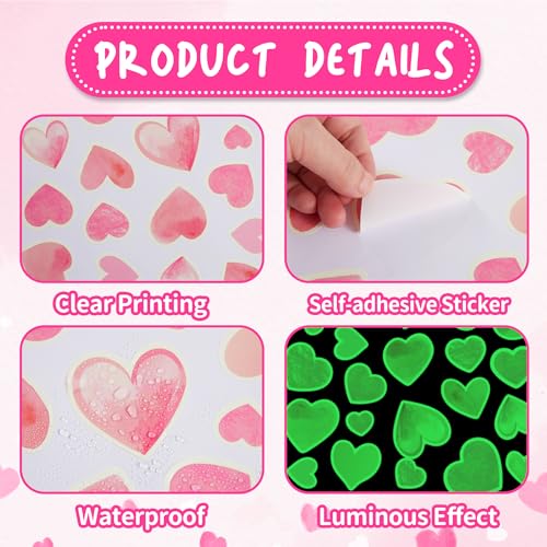 42 adhesivos de vinilo en forma de corazón rosa para pared miniatura 5