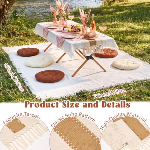 Geetery 10 Pcs Picnic Set, 59" x 20" Folding Low Picnic Table with 91'' x 71'' Large Outdoor Boho Picnics Blanket, Tablecover Runner and 6 Pillows Cushions for Camping Wedding Beach (Round,Brown) by Geetery - Used condition - Image 2