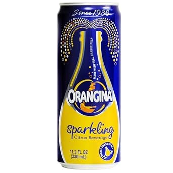 Orangina Sparkling Orange Drink 330ml Can Lightly Carbonated Citrus Beverage with Real Orange Juice, Refreshing French Soft Drink