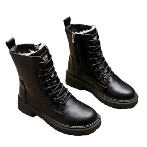 MEIION WOLFF WOLF Delphine – Winterstiefel aus schwarzem Leder Damen Winterstiefel aus hochwertigem Rindsleder - Wärmendes Wollfutter, rutschfeste Sohle, bequeme Ankle Boots für kalte Tage