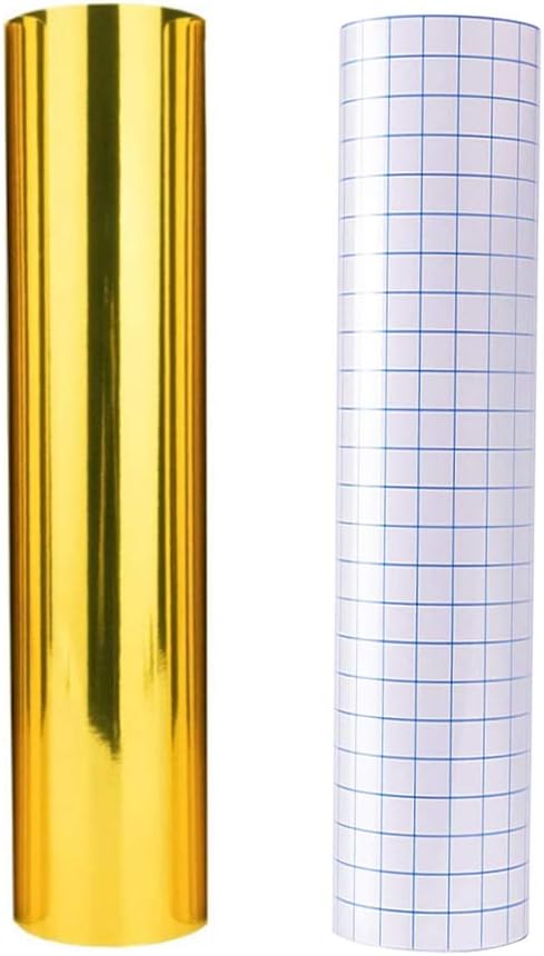 Craft Adhesive Vinyl Roll, 1x5ft Permanent Adhesive Backed Sticker Vinyl Sheets and Clear Transfer Paper Tape Roll-Self Adhesive Vinyl Decal Sheets Compatible with All Cutting Machines (Dastling)