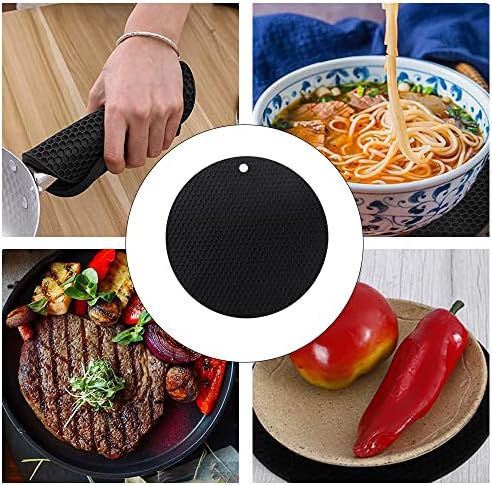 4 Pcs Heat Resistant Mats Non slip Silicone Mats Table Mats for Worktops for Hot Pans Spoon Rest Dishes Coasters(Black)