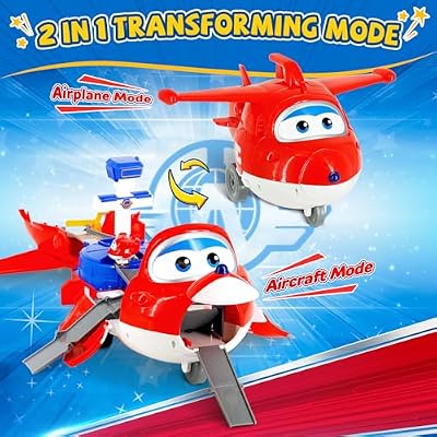 Super Wings Jett's Takeoff Tower 2-in-1 Airplane Toys Playset with 2 Jett Mini Figure Transform-a-Robots, Toys for Preschool Kids, Gifts for Boys and Girls Age 3+, Educational Learning Toy