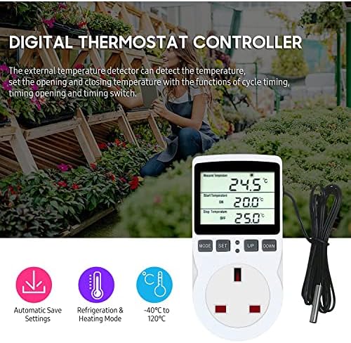 NEKOSUKI Digital Temperature Controller, LCD Screen Heating Cooling Reptile Thermostat with Sensor Probe for Snake, Lizard, Incubator, Brewing, Incubator, Greenhouse, Terrarium / 16A 230V