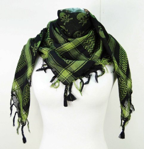 Premium Skull Pattern Shemagh Head Neck Scarf - Green/Black