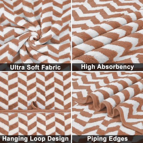 Image of LUXE HOME INTERNATIONAL Microfibre Bath Towel Chevron Pattern Super Absorbent Quick Dry Lightweight Soft Towels for Kids Boys Girls Adults 70x132cm Brown Pack of 1