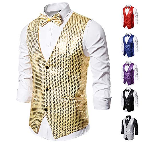 maxer スパンコールベスト 大人 ダンス衣装 蝶ネクタイとの2点セット HIPHOP 余興 衣装 スパンコール ベスト 舞台衣装 ステージ衣装 カラオケ衣装 キラキラ ベスト 忘年会 新年会 ヒップホップ 赤 黄 青 紫 銀 黒の6色