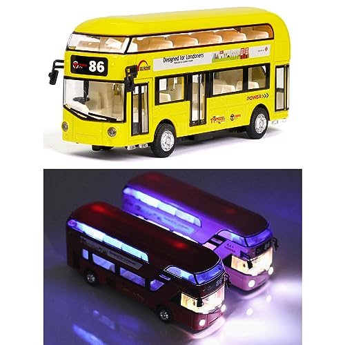 Image of DARVICE Diecast Metal Alloy London Double Decker Bus With Light & Music, Open Door Collection Toy for Boys and Kids, Multicolor