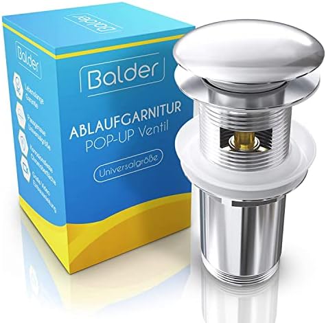 BALDER (Original) - Premium Universal Pop Up Sink Plug, Bathroom Sink Plug for Basin Waste - Precise Chrome Platted Fitting Brass Drain Valve with Free Seal Rings