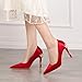 ChaiRong Zhou Women's Sexy High Heels Fashion Metal Flower Stiletto Heel Wedding Shoes Satin Pointed Toe Dress Evening Pumps Red US 9