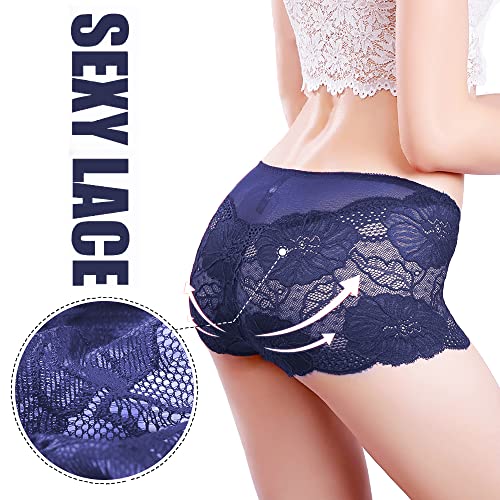 Image of PHOLEEY Womens Sexy Underwear Lace Panties High Waisted Plus Size Ladies Brief for Women 5-Pack