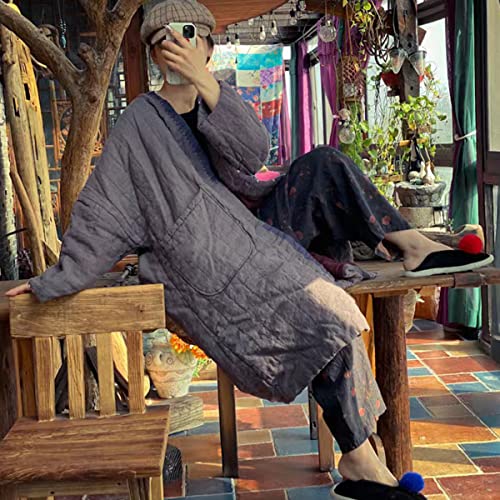 NFYM Women's Quilted Knee Length Coat Open Front Kimono Style Jacket Handmade Threading Outwear for Winter (as1, alpha, one_size, regular, regular, Grey, One Size)