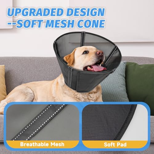Image of Dog Cone Collar to Stop Licking, Soft Mesh Recovery Collar After Surgery with Liner, Elizabeth Cone Alternative for Medium and Large Dogs, for Surgery, Spay, Neuter, Wound Care,L,Matte Black