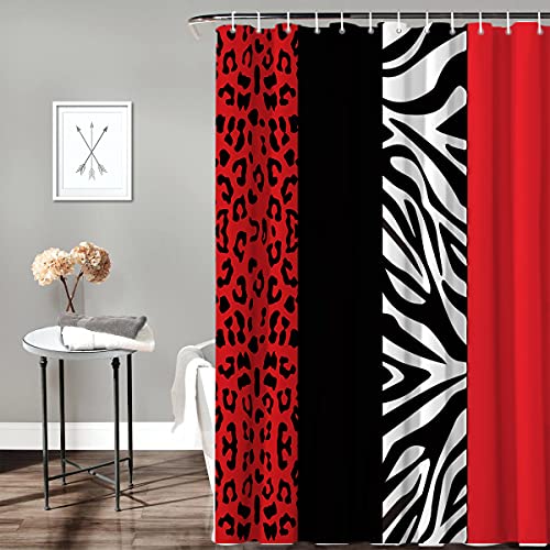 Crystal Emotion Decorative Red Leopard And Zebra Animal Print Fabric Shower Curtain 60X72Inch #TOP2