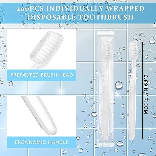 Tioncy 200 Pack Prepasted Disposable Toothbrushes Individual Wrapped Toothbrushes Soft Bristle Travel Toothbrush Single Use Wrapped for Hotel, Camp, Travel and Gift for The Homeless (White) by Tioncy - Image 2