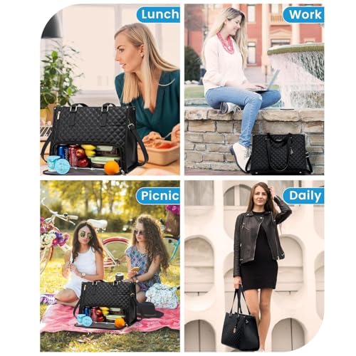 Image of SVH Multipurpose Insulated Travel Tiffin Lunch Bag with Zipper Closer Storage Organizer Lunch Bag Ideal for Collage /Office /School (Black Tote)