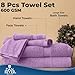 DAN RIVER 8 PC Luxury Bath Towels for Bathroom, 2 Bath, 2 Hand, and 4 Wash Cloths, 600 GSM 100% Ring Spun Cotton Towel Set, Highly Absorbent, Gym, Hotel, and Spa, Lavendar