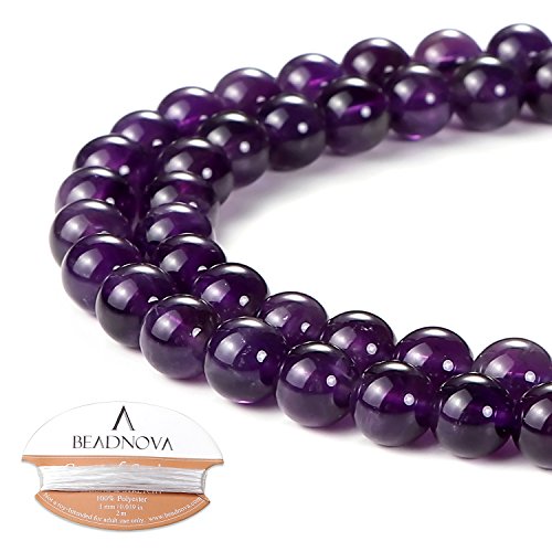 Image of BEADNOVA Natural Amethyst Purple Quartz Beads Natural Crystal Beads Stone Gemstone Round Loose Energy Healing with Crystal Stretch Cord for Jewelry Making (6mm, 62-64pcs)