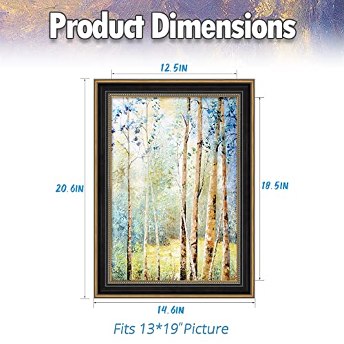 Auear, 13X19 Picture Frame Without Mat To Display 13X19 Poster/Photo Frames, Tempered Glass Photo Frame Display Wall Mounting (Black & Ornate Gold) #TOP1