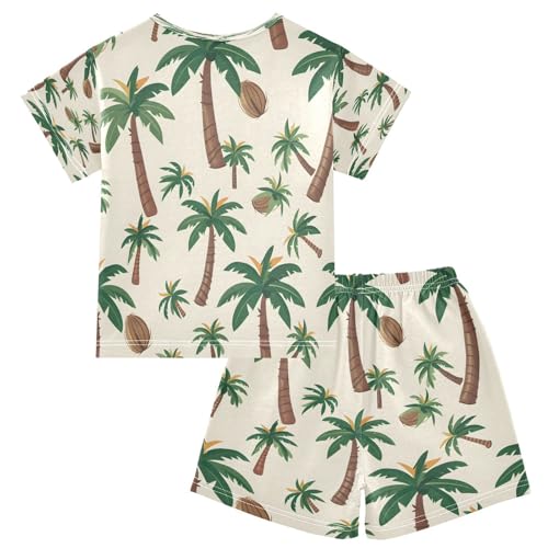 senya Short Sleeve Pajamas Sets Summer Cotton Sleepwear Coconut Tree Seamless2