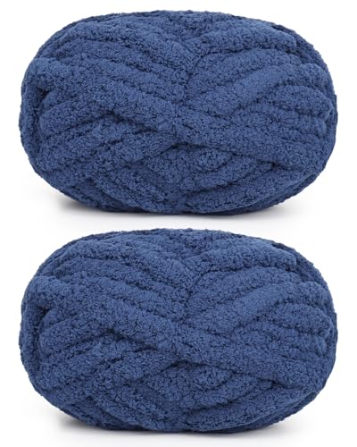 2 Skeins Soft Jumbo Chunky Yarn, Aeelike Classic Navy Blue #8 Fluffy Chenille Yarn for Beginners & Hand Crafter, 100-percent Polyester Finger Knit Crocheting for Blankets, Pillows, Scarves, Rugs, Mats