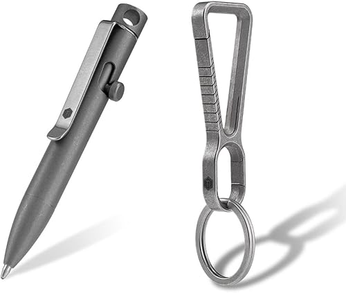 KeyUnity KP05SW Bolt Action Pen con clip y llavero mosquetón de titanio KD01
