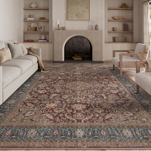 8x10 Washable Area Rug Black Grey Vintage Non Slip Soft Medium Pile Rug for Living Room Bedroom Dining Room Office Distressed Oriental Indoor Large Throw Carpet for Home Decor
