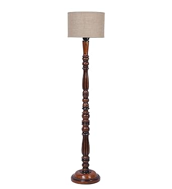 KRDVD Antique Style Floor Lamp with Carved Wooden Base Cotton Shade Bedside Nightlamp for Home,Bedroom Living Room Decor (Color-39)
