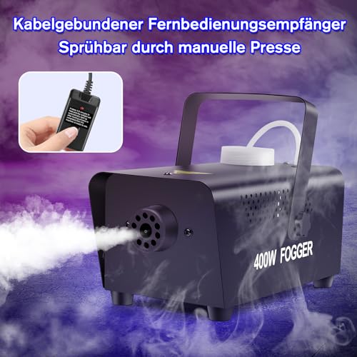 Littleboyny 400W Nebelmaschine, Smoke Machine,Mini Fog Rauchmaschine mit 2 kabelgebundenen und Funkfernbedienungen für DJ Disco Party,Halloween,Hochzeiten Weihnachten