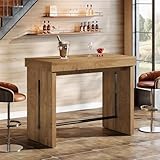 Tribesigns Bartisch, 105 x 50 x 95 cm rechteckiger Hochtisch mit Metall-Fu&szlig;st&uuml;tze, rustikales Braun Esstisch, Kneipentisch f&uuml;r Zuhause, K&uuml;che, Esszimmer, Bistro