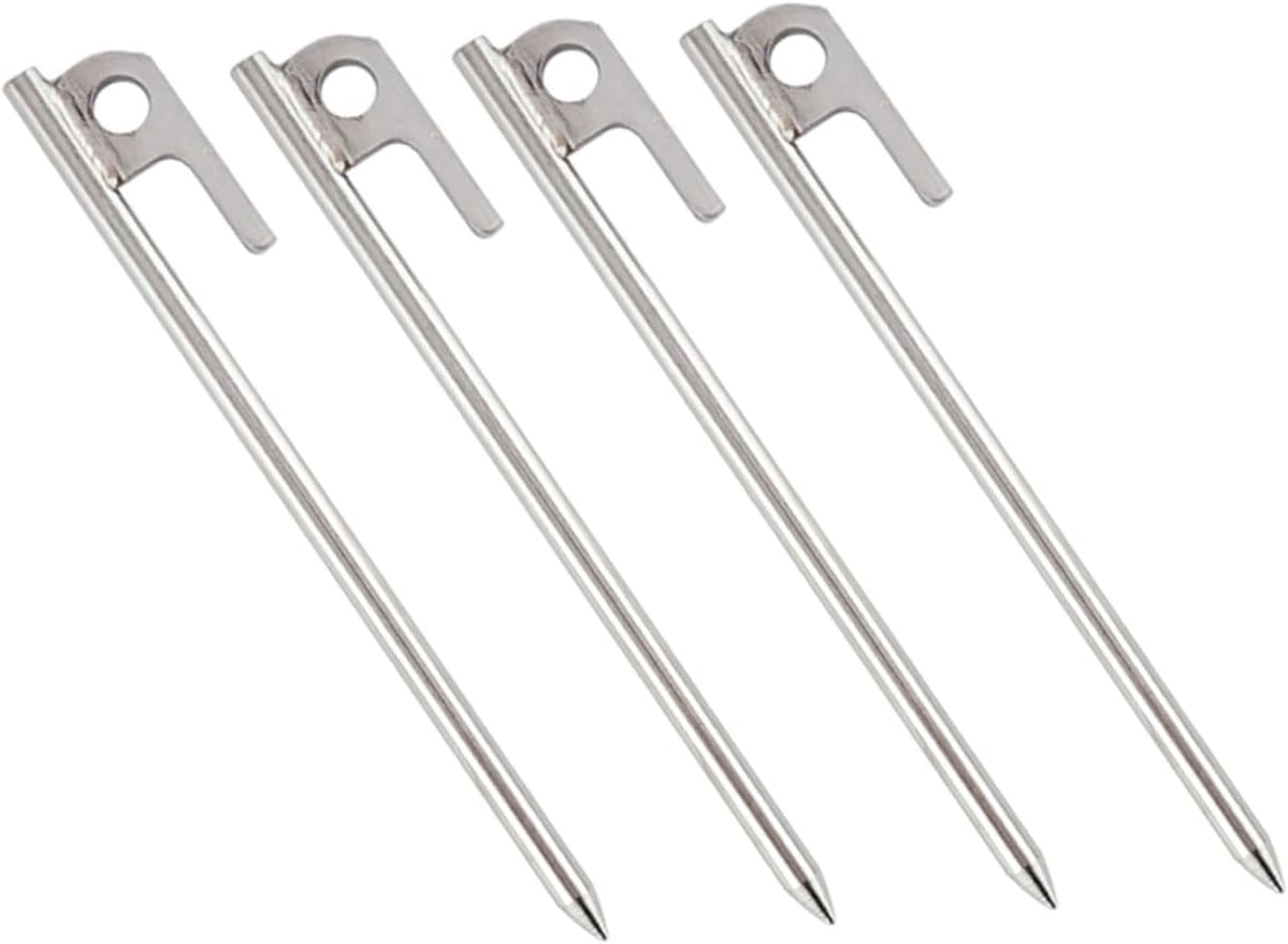 4pcs 30cm 304 Stainless Steel Tent Stakes Sturdy Camping Tent Pegs Ground Anchors Safe Outdoor Tarp Pegs for Family Hiking and Shelter Setup