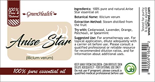 Anise Star Essential Oil - 1/6 Fl Oz (5 Ml) Glass Bottle - 100% Pure Essential Oil - Greenhealth #TOP2