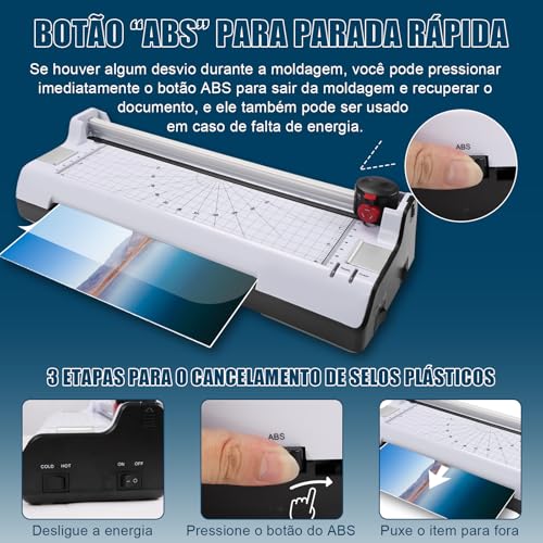 Ahbota Plastificadora 110v, Laminadora A4 A5 A6 A7 A8, 2 em 1, Branco