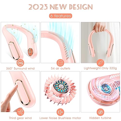 Mateprox Portable Neck Fan, 4000Mah Battery Operated Bladeless Cooling Fan, 2023 New Wearable Personal Hands Free Fans With 360° Twist 3 Speeds And Usb Rechargeable For Indoor, Outdoor, Sports-Pink #TOP3