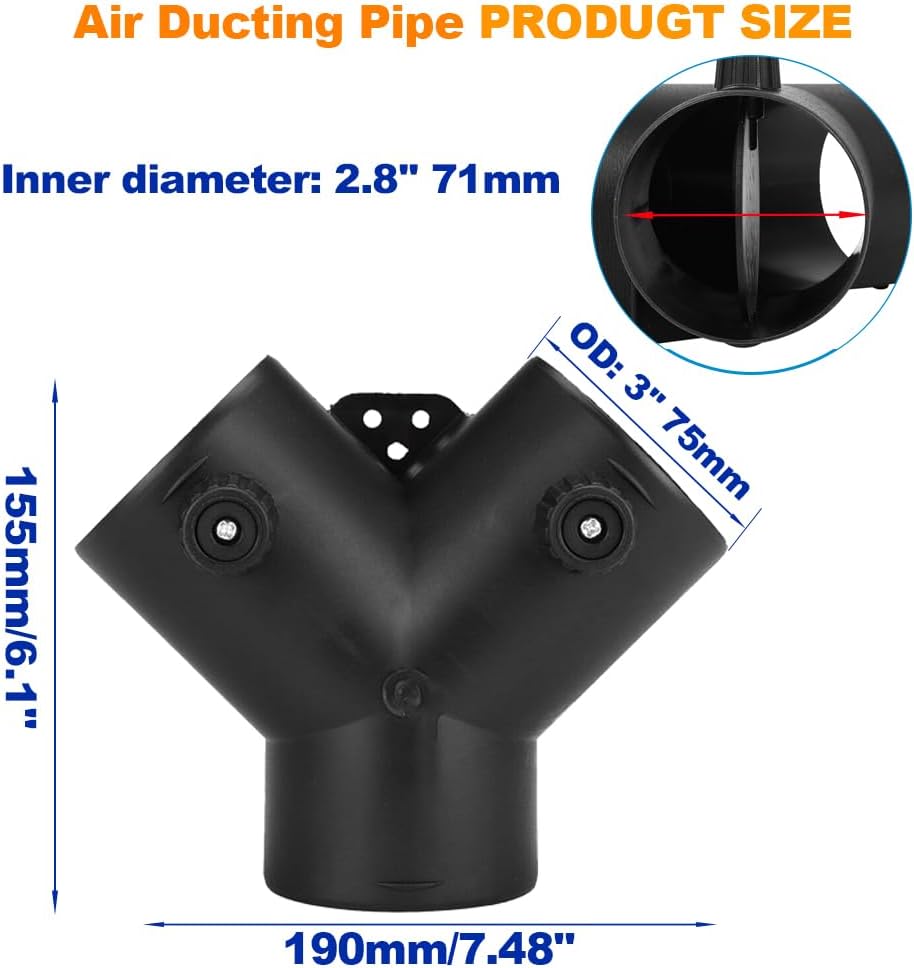 Diesel Parking Heater Duct Connector Accessories,75mm/3inch Y Shape Valve Adjustable Diesel Air Vent Heater Hose Pipe Ducting Connector Parts for Webasto Eberspacher Propex 2KW 5KW 8KW,1PC
